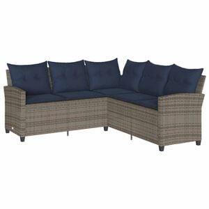 vidaXL Loungebank met kussens L-vormig poly rattan grijs