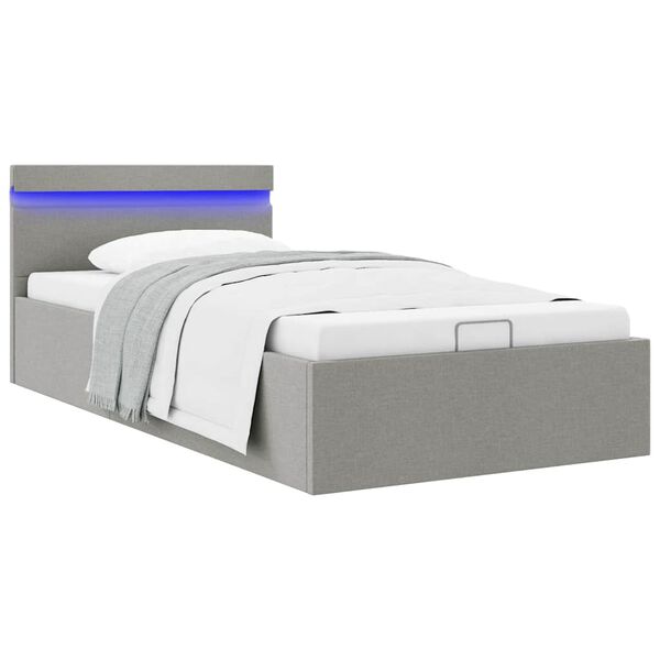 vidaXL Bedframe met opbergruimte en LED stof lichtgrijs 90x200 cm