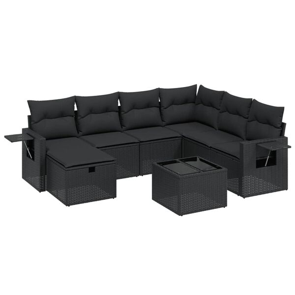 vidaXL 8-delige Loungeset met kussens poly rattan zwart