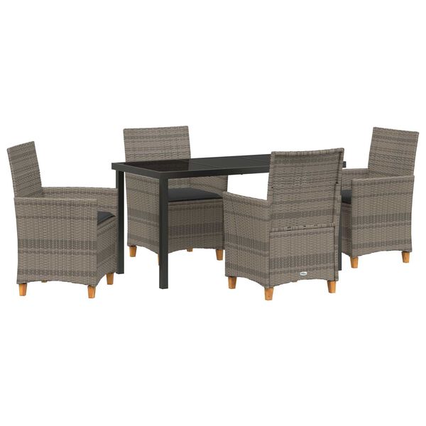 vidaXL Tuin eettafelset 5 pcs Grijs poly rattan