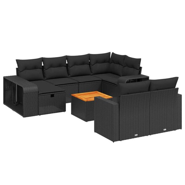 vidaXL 11-delige Loungeset met kussens poly rattan zwart