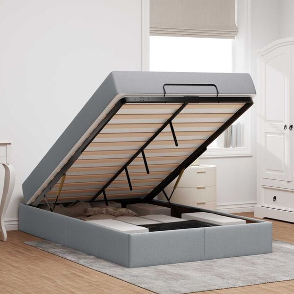 vidaXL Bedframe met matras met matras 2 pcs Lichtgrijs Stof