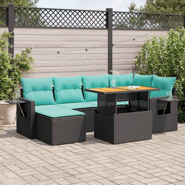 vidaXL 7-delige Loungeset met kussens poly rattan zwart