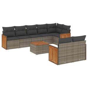 vidaXL 9-delige Loungeset met kussens poly rattan grijs