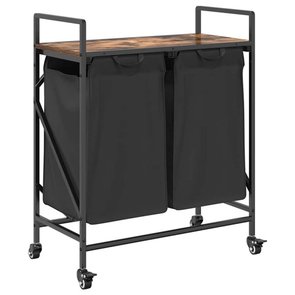 vidaXL Wasmand 2 vakken met planken gerookt eikenkleurig