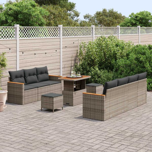 vidaXL Tuinbankenset 10 pcs Grijs poly rattan
