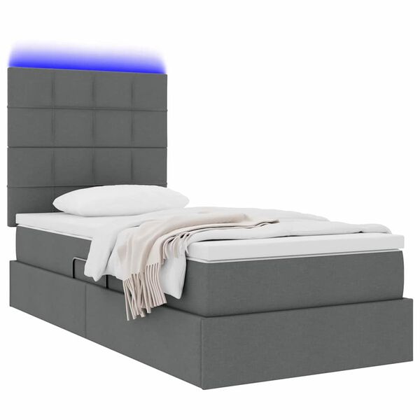 vidaXL Opbergbed met LED met matras Donkergrijs 90 x 200 cm Polyester