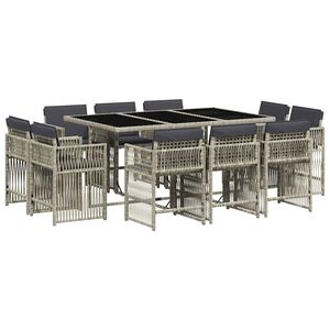 vidaXL 11-delige Tuinset met kussens poly rattan lichtgrijs