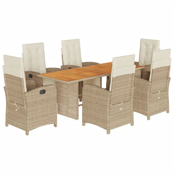vidaXL 7-delige Tuinset met kussens poly rattan beige