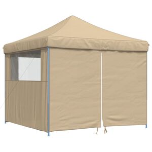 vidaXL Partytent inklapbaar pop-up met 4 zijwanden beige