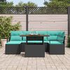 vidaXL Tuin Eetset met kussen 7 pcs Zwart en Blauwgroen