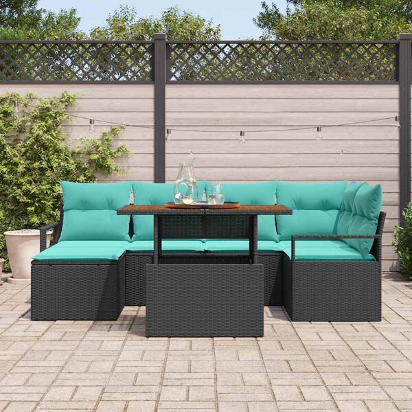 vidaXL Tuin Eetset met kussen 7 pcs Zwart en Blauwgroen