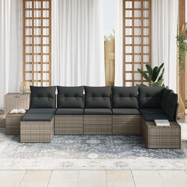 vidaXL Tuin Sofa Set met kussen 7 pcs Grijs poly rattan