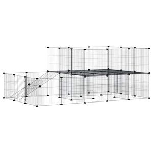 vidaXL Huisdierenkooi met deur 44 panelen 35x35 cm staal zwart