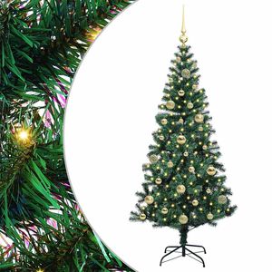 vidaXL Kunstmatig Voorverlicht Kerstboom Groen 150 cm PVC en Metaal