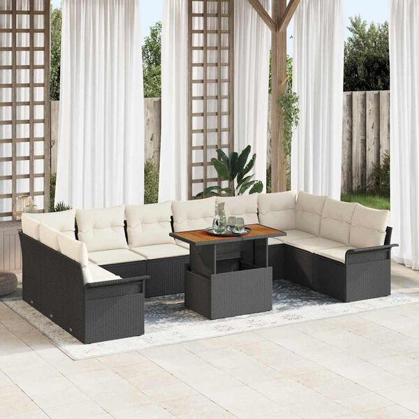 vidaXL Tuin Sofa Set met kussen 11 pcs Zwart en cr&egrave;me