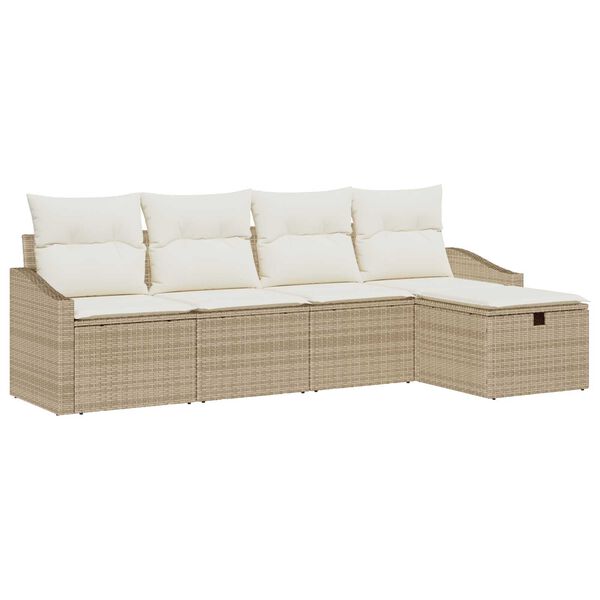 vidaXL Bankstel met kussen met opslag 5 pcs Beige poly rattan
