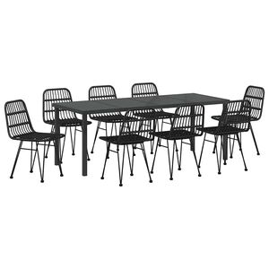 vidaXL Tuin eettafelset 9 pcs Zwart Gepoedercoat staal