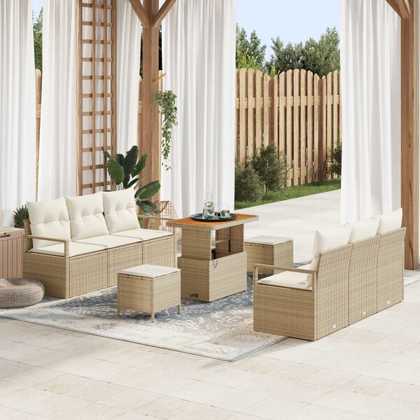 vidaXL Tuinbankenset met kussen 9 pcs Beige poly rattan