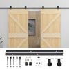 vidaXL Schuifdeur 2 pcs Naturel en Zwart Massief grenenhout