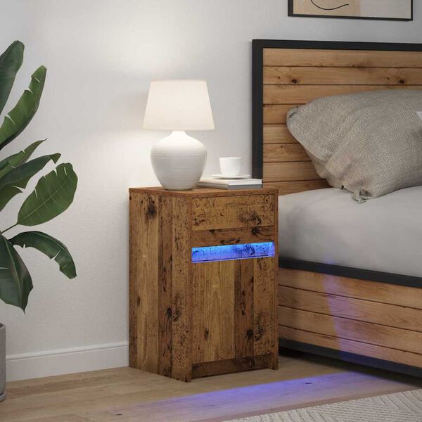 vidaXL LED Bedside Kast met lade Oud hout 38 x 34 x 61 cm Bewerkt hout