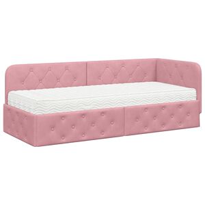 vidaXL Hoekbedframe met matras met hoofdeinde Roze 80 x 200 cm Fluweel