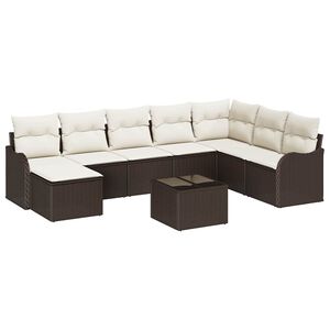 vidaXL Tuin Sofa Set met kussen 9 pcs Bruin en wit Poly riet