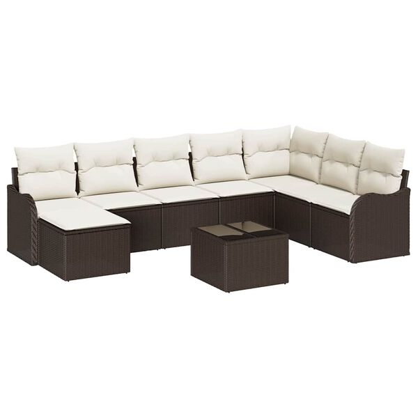 vidaXL Tuin Sofa Set met kussen 9 pcs Bruin en wit Poly riet