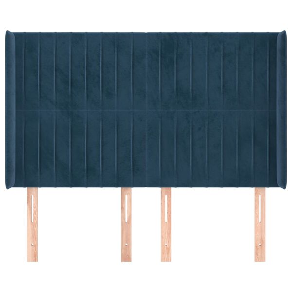 vidaXL Hoofdbord met randen 147x16x118/128 cm fluweel donkerblauw