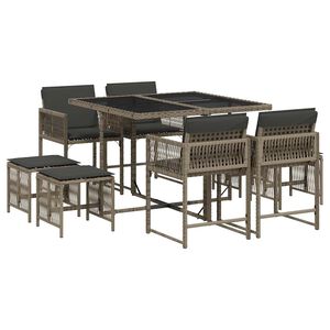 vidaXL 9-delige Tuinset met kussens poly rattan grijs