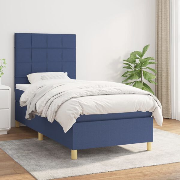 vidaXL Boxspring met matras stof blauw 90x190 cm