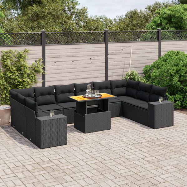 vidaXL 11-delige Loungeset met kussens poly rattan zwart
