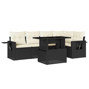 vidaXL 6-delige Loungeset met kussens poly rattan zwart