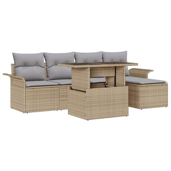 vidaXL Tuin Sofa Set met kussen 6 pcs Beige poly rattan