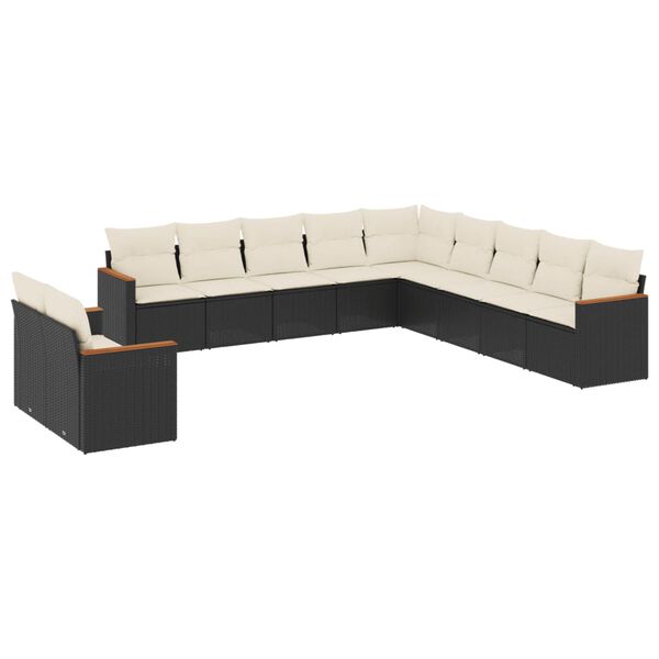 vidaXL 11-delige Loungeset met kussens poly rattan zwart