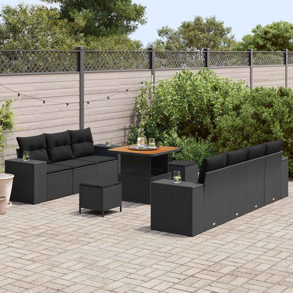 vidaXL Tuin Sofa Set met kussen met opslag 10 pcs Zwart Poly Rattan