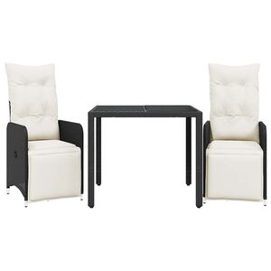 vidaXL 3-delige Bistroset met kussens poly rattan zwart