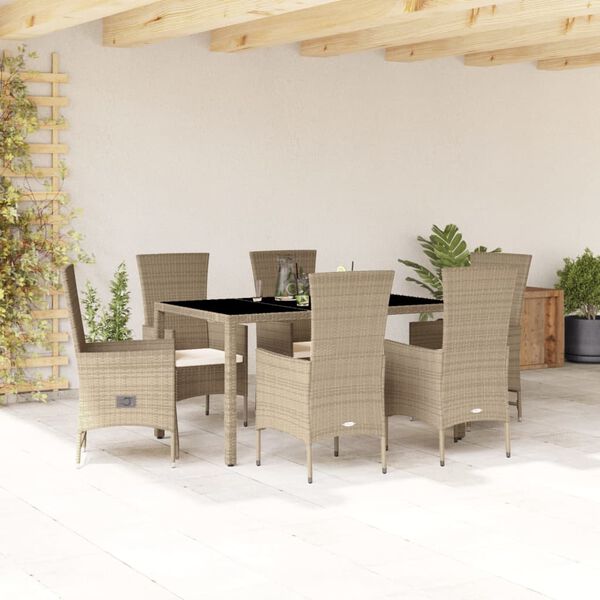 vidaXL 7-delige Tuinset met kussens poly rattan beige