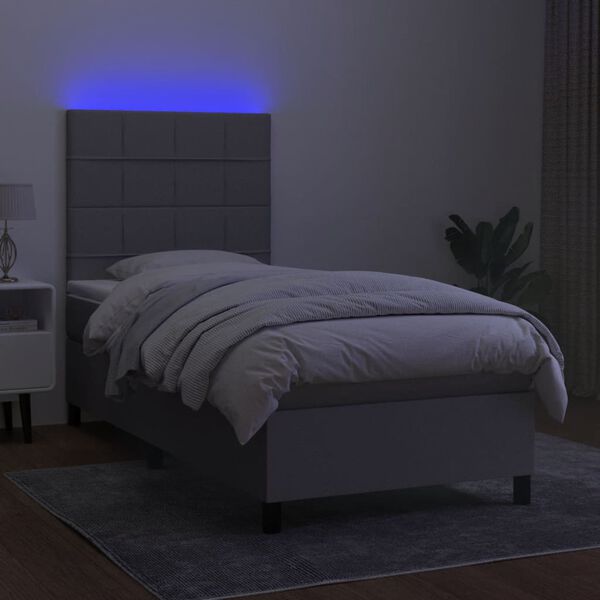 vidaXL Boxspring met matras en LED stof lichtgrijs 90x200 cm