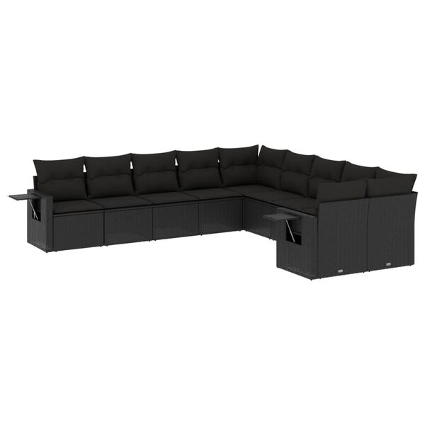 vidaXL 10-delige Loungeset met kussens poly rattan zwart