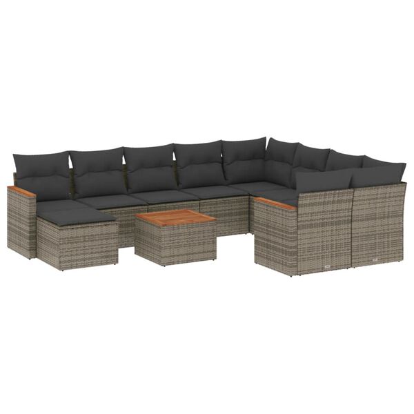 vidaXL 11-delige Loungeset met kussens poly rattan grijs