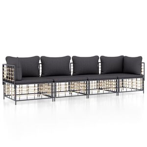vidaXL 4-delige Loungeset met kussens poly rattan antracietkleurig