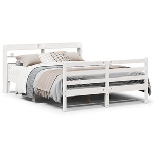 vidaXL Bedframe met hoofdbord massief grenenhout wit 150x200 cm