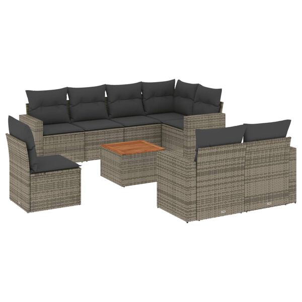 vidaXL 9-delige Loungeset met kussens poly rattan grijs