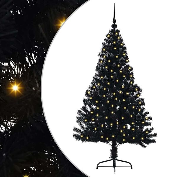 vidaXL Kunstmatig Voorverlicht Kerstboom met 150 LED Zwart 150 cm PVC