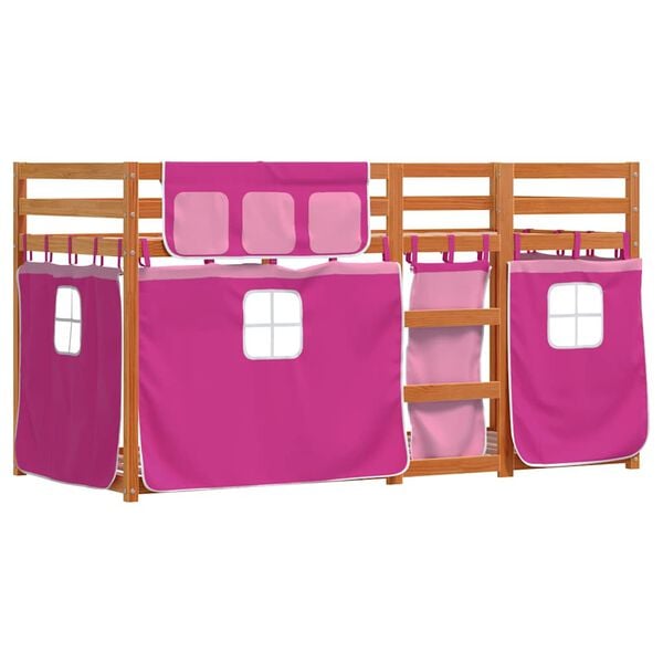 vidaXL Stapelbed met gordijnen 75x190 cm grenenhout roze