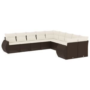 vidaXL 10-delige Loungeset met kussens poly rattan bruin