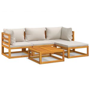 vidaXL 5-delige Loungeset met lichtgrijze kussens massief hout