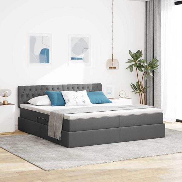 vidaXL Bed met LED-striplichten Donkergrijs 180 x 200 cm Stof