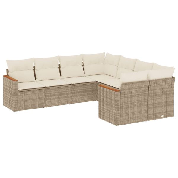 vidaXL 8-delige Loungeset met kussens poly rattan beige